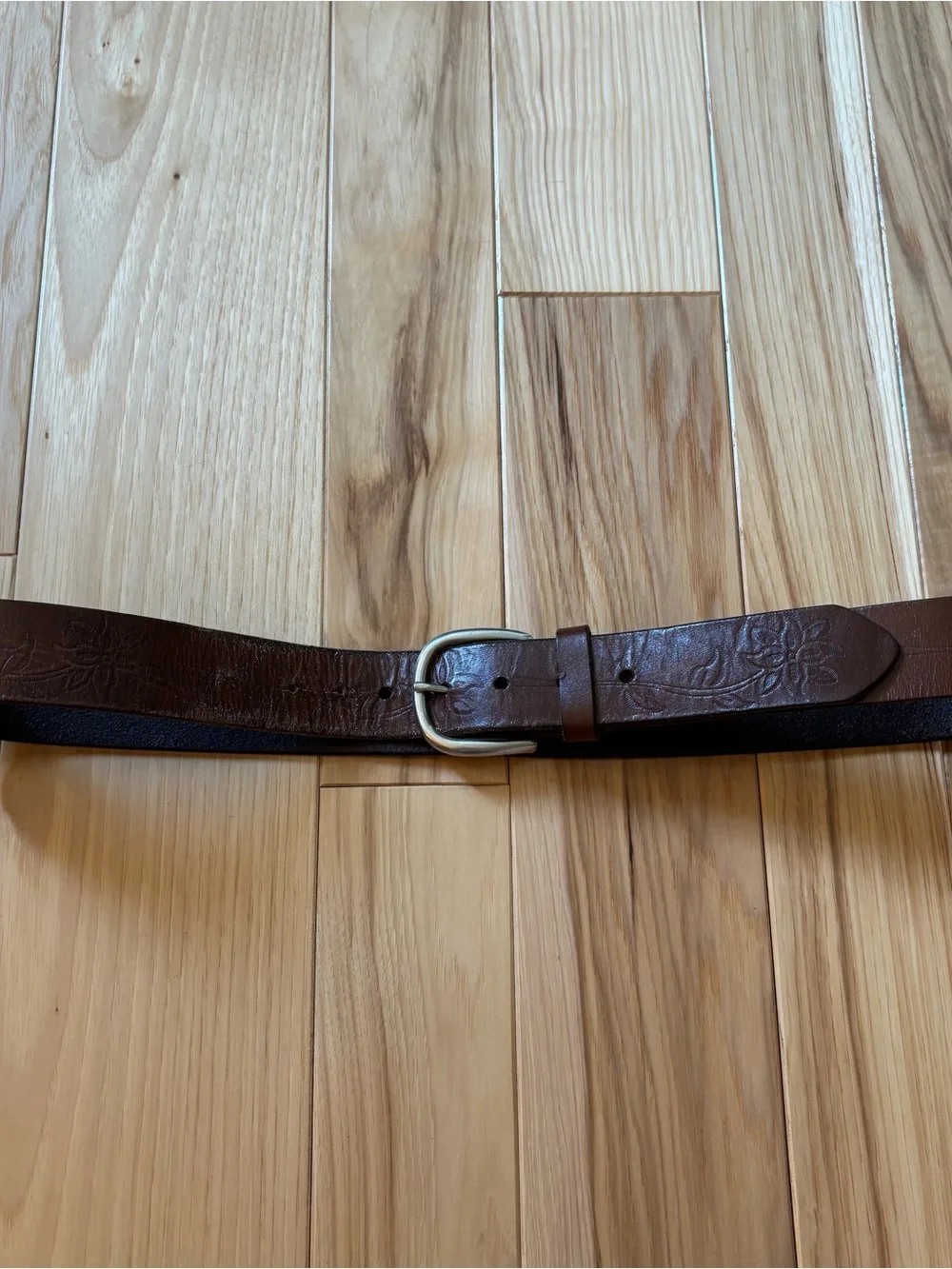 Vintage Brown Tooled Floral Leather Belt